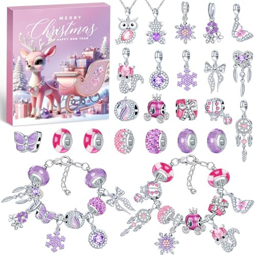 WUQNGI Calendario Adviento 2025 Kinder Niña, Calendario de Adviento Joyas Niños Manualidades, DIY Calendarios Adviento Mujer Pulsera Collar Kit, Regalos para Infantil 6 7 8 9 10 11 12 13 Años