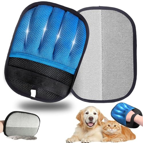 TOOHAO Verdicken Statische Tierhaarentfernungshandschuhe als sanfte Hunde/Katzen-Bürste, wiederverwendbar, Upgrade Fell Magnet handschuh für Couch, Möbel, Teppich, Autositz (Blau, 1-Stück)