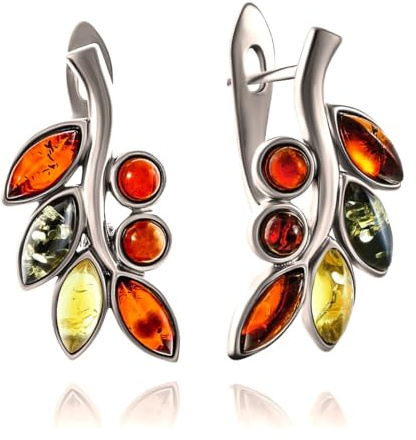 Ohrringe Bernstein Ast Sterling Silber 925 mit echtem baltischem Bernstein in 3 Farben; Hergestellt in Deutchland, XS