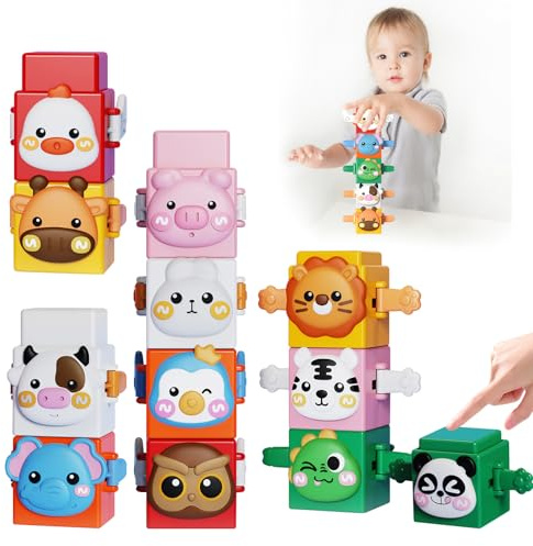 Stapelbecher Baby Spielzeug ab 1 Jahr, Stapelturm Baby Stapelwürfel ab 6 9 12 Monate,Stapelspiel Stapelspielzeug Tiere zum Stapeln Bausteine Balancespiel für Baby Kleinkinder