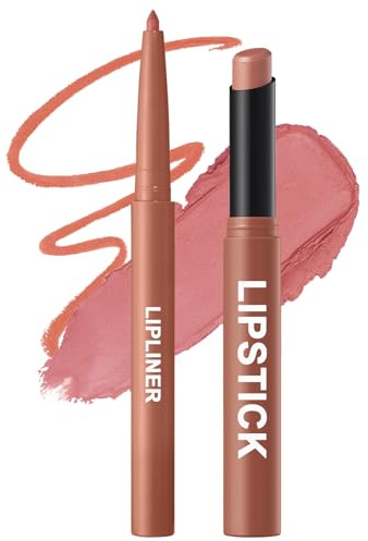 Erinde läppkonturpenna och läppstiftsset, matt finish läpliner och läppstift, långvarig och högpigmenterad, mjukdragen läppmakeup, för perfekta konturer och matt sammetskänsla #03