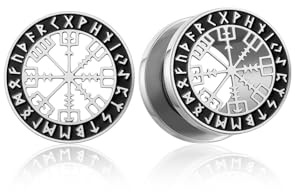 JSDDE Ohr Flesh Tunnel Plug Ohr Expander Dehnstab Piercing Helm of Awe Wikinger Symbol Ohrpiercing Punk Schmuck für Damen Herren Männer, 8-16mm, Silber