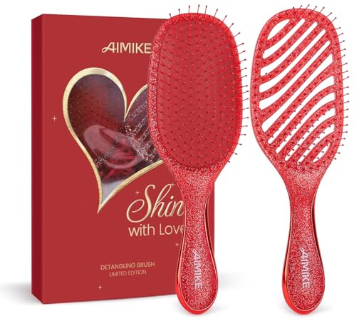 AIMIKE 2er-Pack Haarbürste ohne Ziepen, Detangler Bürste mit weichen Borsten, schmerzfreie Entwirrungsbürste für hartnäckige Knoten, besonders sanft zu feinem Haar