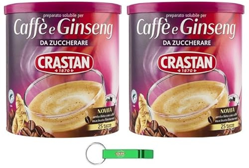 Crastan Ginseng e Caffe' Solubile, boisson instantanée au ginseng et au café non sucré 2 x (200 g 25 tasses) + porte-clés Beni Culinari gratuit