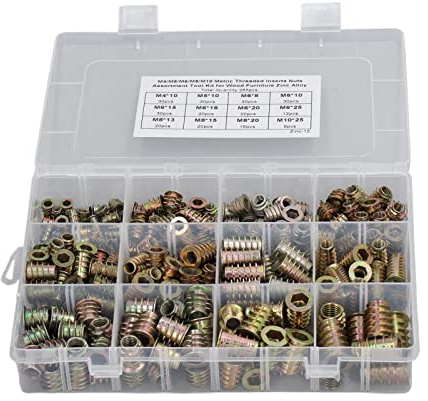 KIMISS Kit de Herramientas Surtido de Tuercas con Inserciones Roscadas - 265 Piezas de Pernos para Muebles de Aleación de Zinc para Madera Contrachapada de Pino - Kit Surtido de Inserciones de