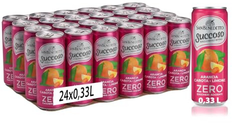 San Benedetto, Succoso Zero Arancia Carota Limone, 24x330 ml Bevanda Leggera e Dissetante in Acqua Minerale Naturale, Zero Zuccheri Aggiunti e pochissime calorie
