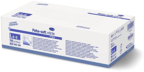 Peha-soft Guantes Desechables, Nitrilo fino, Powderfree, No Estéril, Sin Látex, Talla L, 150 Unidades