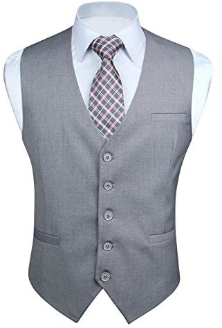 Enlision hommes formelle fete mariage coton gilet couleur unie gilet gris clair