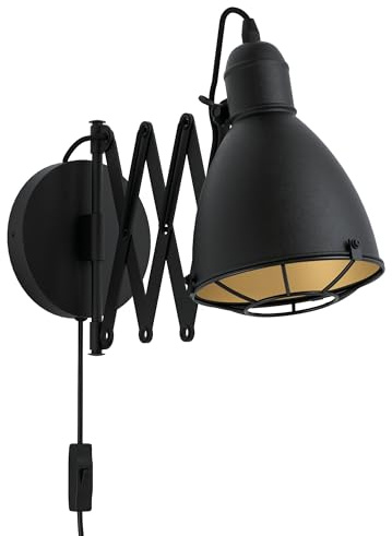 EGLO Wandlampe Treburley, 1 flammige Wandleuchte Industrial, Vintage, Retro | Wandleuchte innen aus Stahl, Wohnzimmerlampe, Flurlampe in Schwarz, Gold, Wandlampe mit Schalter, E27 Fassung