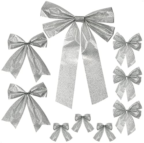 com-four® 9-teiliges Fertigschleifen-Set - Geschenkschleife glitzernd in verschiedenen Größen - Christbaumschmuck - Weihnachtsdekoration