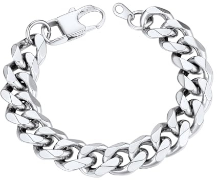 ChainsHouse Mens Cuban Chain Bracelet 3/6/9/12mm, 16/19/21cm Stainless Steel Silver/Black/Gold Plated Curb Bracelets