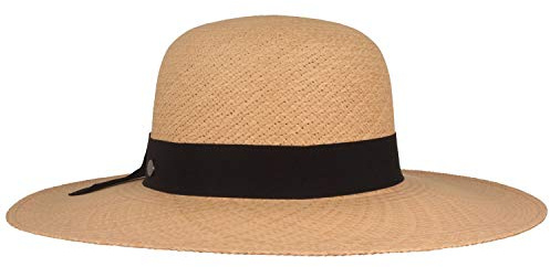 Bred original Panamahatt, stråhatt, sommarhatt av Ecuador, klocka med rosett, handflätad i Ecuador, Cappuccino, 59/60 cm