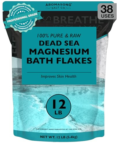 100% Pure RAW Magnesium Bath Flakes 12 LB Large Bulk Resealable Pack - Muscle Relaxing Organic Salts Mg Chloride, Mineral Soak for Restless Leg Syndrome, Cramps, Stress Relief, Headaches, Joint Pain,