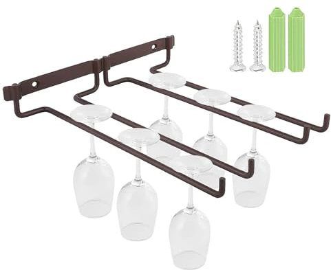 Agatige Supporto per Bicchiere da Vino, 2 pezzi Binari Scolabicchieri Portabicchieri Supporto, Gancio per Bicchieri, per Scaffale con Viti Supporto in Vetro per Cucina, Caffè, Bar, Ristorante