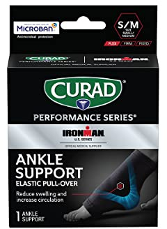 CURAD Performance Series Ankle Support, Plantar Fascitis Relief, Ankle Compression for both Women & Men, Elastic, Black, Small/Medium