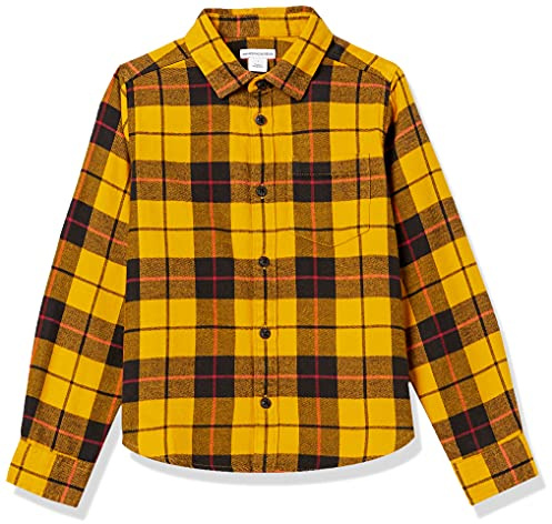 Amazon Essentials Camicia con Bottoni in Flanella Bambini e Ragazzi, Giallo Motivo Scozzese, 11-12 Anni