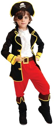 GEMVIE Costume da Capitano di Halloween per bambini per Cosplay Pirata con accessori Cappello, Patch per gli occhi, Cintura (3-4 anni)