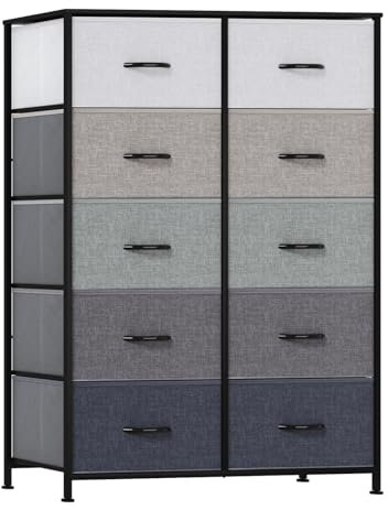 LLappuil Kommode mit 10 Schubladen, hoher Stauraum, für Schlafzimmer, Flur, Eingangsbereich, Schrank, breite Kommode mit großen Stoffkörben, Aufbewahrungskommode mit Stahlrahmen