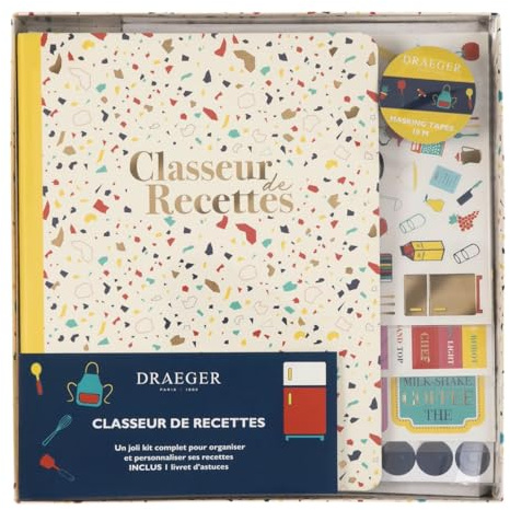 DRAEGER PARIS 1886 - Kit raccoglitore per ricette - 17 x 22 cm + Schede ricette + Accessori decorativi, Multicolore