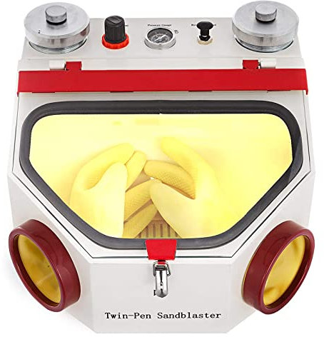 Sableuse dentaire, sableuse de laboratoire dentaire, machine de sablage fin à double stylo, 2 stylos + 2 réservoirs, lumière LED pour sableuse de laboratoire dentaire et grande fenêtre de vue avec com