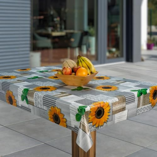 laro Wachstuch-Tischdecke Abwaschbar Garten-Tischdecke Wachstischdecke PVC Plastik-Tischdecken Eckig Meterware Wasserabweisend Abwischbar AS, Muster:Sonnenblumen Gelb Grau Grün, Größe:100x140