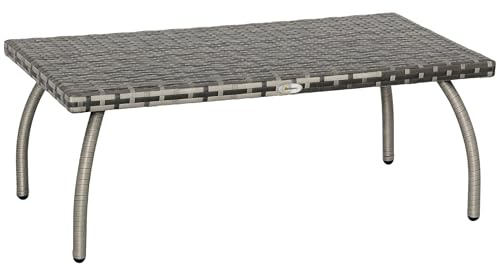 Outsunny Tavolo in vimini di rattan PE, tavolino con materiale per tutte le stagioni per esterni, giardino, balcone, cortile, grigio