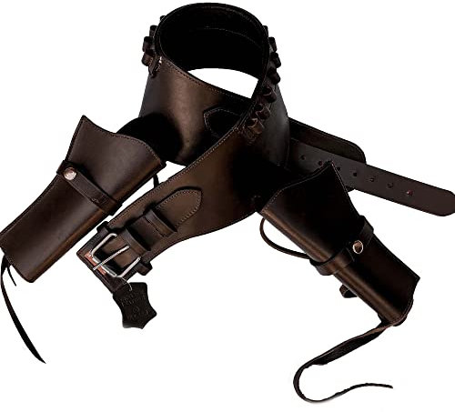 Hulara Cuero de Ante de Plena Flor, Funda Occidental Lisa de Calibre 22, Funda Herencia del cinturón de Armas Occidental 22, Funda de Vaquero (Marrón Doble página, Tamaño-3 (42-44 Pulgadas))