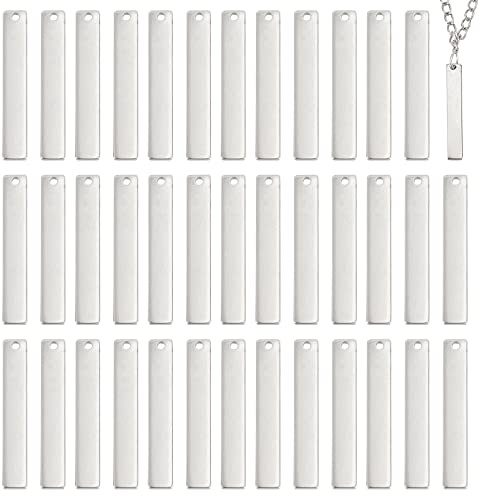 UNICRAFTALE Ungefähr 100 Stück Rechteckige Anhänger 201 Edelstahl Rechteck Stempel Rohlinge Charms 32x5x1 mm Rohlinge Anhänger Charms Für Die Herstellung von Halsketten Und Haustiermarken