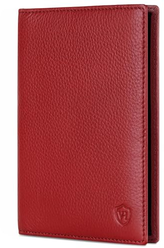 VON HEESEN® Reisepasshülle Leder Etui mit RFID-Schutz - Passhülle Passport Reisepass Mappe Hülle Organizer - Reiseorganizer für Damen & Herren (Rot)