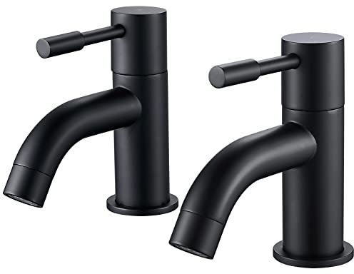 Basin Taps Pair, NewEast Modern Black Bathroom Sink Tap Pillar Taps, Twin Hot and Cold Wash Basin Tap
