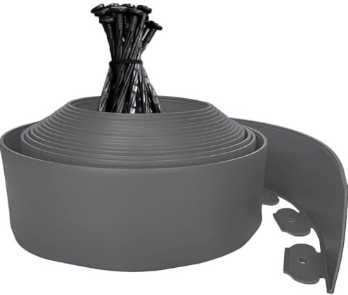 Flexible Lawn Edging Border 10m, Garden Edging Border, 10cm High Plastic Landscape Edging with 30pcs Stakes for Gardens & Lawns, Flower Beds, Paths, Gravel Edging, Easy-Cut, Grey