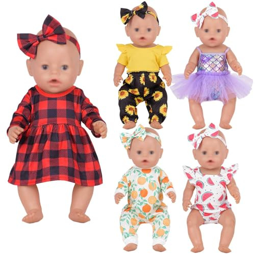 Sweet Dolly Newborn Baby Doll Clothes - Plaid, Jumpsuit, Tutu Skirt Doll Accessories for 15-18 Inch Dolls