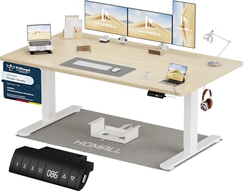 Homall Scrivania elettrica regolabile in altezza, 160 x 80 cm, due supporti telescopici estendibili, con piano diviso in quattro parti, scrivania per computer con funzione memoria