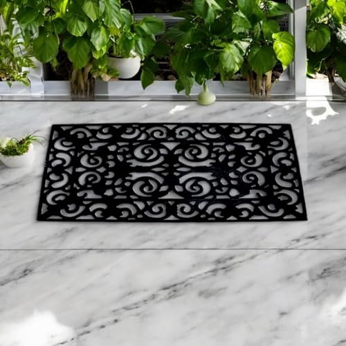 4All Rubber Door Mat 45x75cm – Elegant Decorative Door Mats Outdoor with Wrought Iron Effect – Stylish Outdoor Mat for Entryways, Garden, Patio or Porch with Non-Slip Base & Easy Cleaning (Pack of 1)
