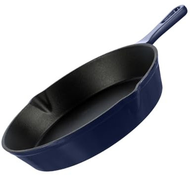 GRAND FEU Sartén de hierro fundido esmaltado con mango - Sartén Antiadherente práctica, duradera y elegante para todo tipo de parrillas, hornos, placas de inducción o placas de gas - Ø15.5cm, Azul