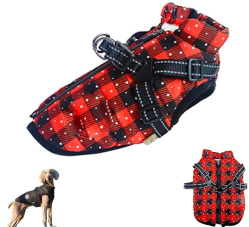 DJSDN Sport – wasserdichte Winterjacke mit integriertem Geschirr, wasserdichte Winter-Hundejacke mit integriertem Geschirr, Hundejacke mit Geschirr (Color : Plaid, Size : 5XL)
