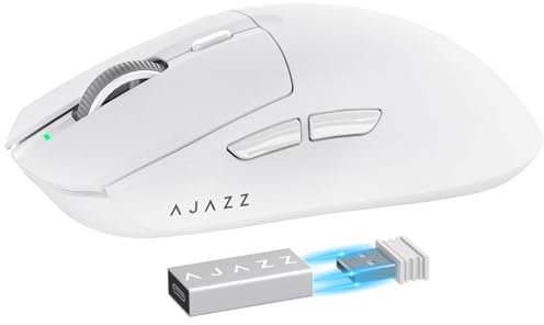 MAMBASNAKE AJAZZ AJ139PRO SUPERLIGHT Souris Gamer sans Fil, 59g Ultra-Léger Souris Gaming, 26000DPI, Capteur PixArt 3395, 2.4G/Filaire Rechargeable, G502, Batterie 300Heures, Pieds PTFE, PC/Mac, Blanc