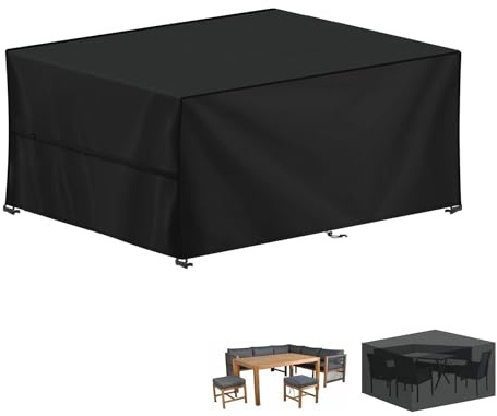 LAMUNI Housse Salon de Jardin Housse de Protection pour Meubles de Jardin | 420D Oxford Tissu Housses Table de Jardin Imperméable Bache Salon de Jardin Exterieur, Anti-UV, Rectangulaire, 170x110x75cm