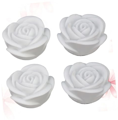 AOKWAWALIY 4 Stück Laterne Rosenform Teelichter Künstliche Laterne Rose Lichter Rose Geschenk Teelichter Kerzen Teelicht Kerzen Auto Aufladbare Teekerze Weiß
