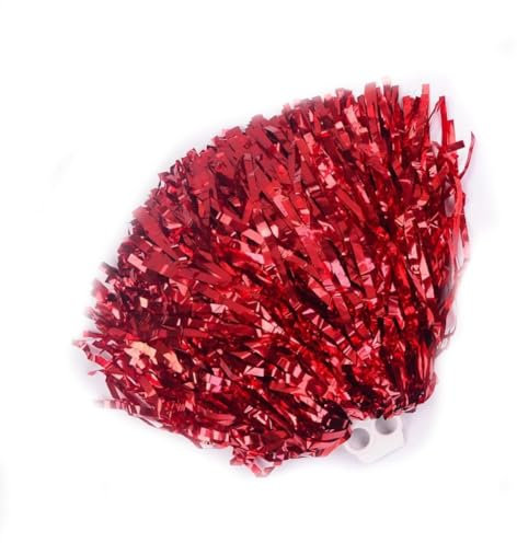 Hrlace 2 Stück Cheerleading Pompons Bunte Cheerleader Pom Poms Metallfolie Hand Blume Sports Pompoms mit Ringschließe für Sportveranstaltungen Tänze Karnevalspartys Rot 25g