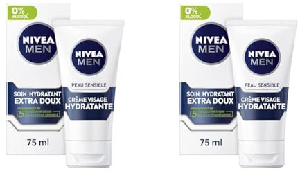 NIVEA MEN Peau Sensible Soin Extra Doux (1 x 75 ml), crème hydratante pour les hommes à la peau sensible et irritée, soin homme hydratant & apaisant 0% alcool (Lot de 2)