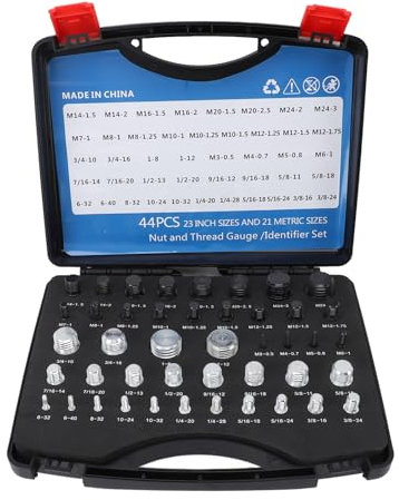 Gewindeprüfer für Muttern und Schrauben, 44 Stück, 23 Zoll und 21 Metrisch, Praktische Schraubengrößen- und Gewindelehre mit Etui, Gewindeprüfbox für Muttern und Schraubengrößen