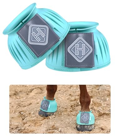 Harrison Howard 2/Pack Rubber Pull-on Bell Boots with Upgraded Leather Touch-Close Tape, Hoof Overreach Protection for Horses, Bell Boots for Horses, Extra Thick Rubber for Durability Turquoise XL