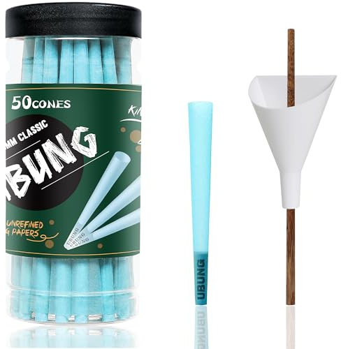UBUNG Blue Cones 50 Pcs, Classic King Size Blue Slow Burning Pre Rolled Cones With Tips, Blue Rolling Papers Cones, 1 Cone Loader Funnel and 1 Push Rod Included