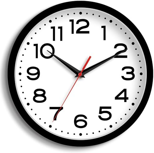 Roymnie Wall Clock Silent Non-Ticking Modern Clock Battery Operated 12 Inch Classic Analog Decorative for Classroom, Living Room, Office, Bedroom, School, Hotel (Black)