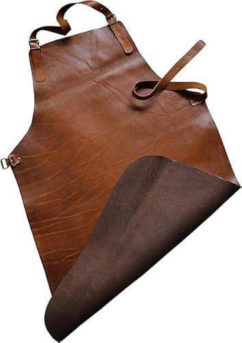 Förster-Fellnest Handgefertigte, exclusive Lederschürze für Grill und Herd | echtes starkes Natur Leder | Dickleder, Antikleder | Grillschürze, Kochschürze, cognac braun | 70x90 cm