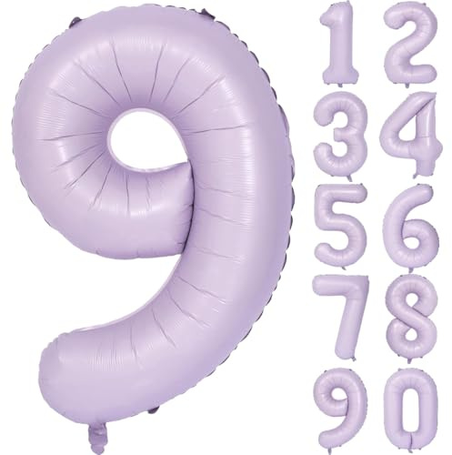 Lila Luftballon 40 Zoll Flieder Zahlenballon Groß Helles Lila Luftballon 9 Hell Lila Geburtstag Ballon lila Folienballon Zahl 9 Helium Ballon 9 Mädchen Jungen Geburtstagsdeko Jubiläum Party Deko