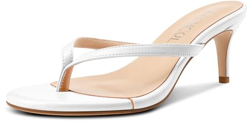 Aachcol Femmes Ouvert Bout Tongs Aiguille Mi Talon Heels Slip-on Kitten Talon Heel String Sandales Party Dress Mules Chaussures 6.5 CM Heels Blanc 39 EU