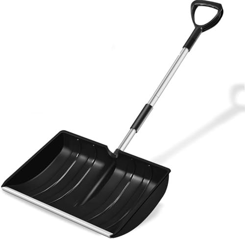 Hmseng Large Snow Shovel for Car Driveway, Lightweight Adjustable Portable Snow Shovel,D Shaped Handle design, for Garden, Camping, Snowman Playing and Emergency-Dark Black
