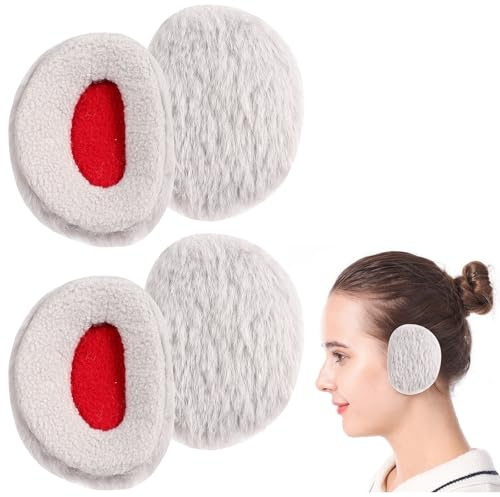 Risipu 2 Pairs Bandless Ear Muffs Winter Polar Fleece Ear Warmers for Men and Women, Soft Strapless Earmuffs for Cold Weather (black, L)